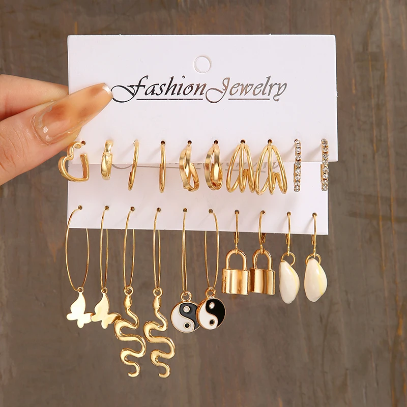 Rinhoo Pearl  Print Dangle Earrings Set  Gold Color Hoop Earrings for Women Butterfly Twist Earrings Jewelry