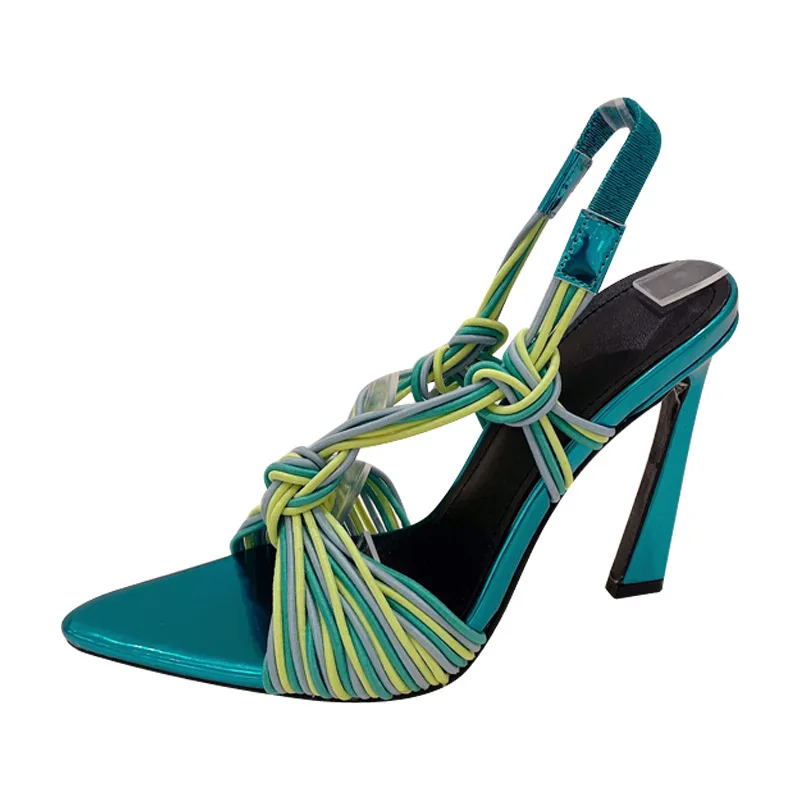 Fashionable Design New Pointed Toe Colorful Elegant Stretch Fabric Branded Special Heel Stiletto Roman Sandals For Women - Image 2