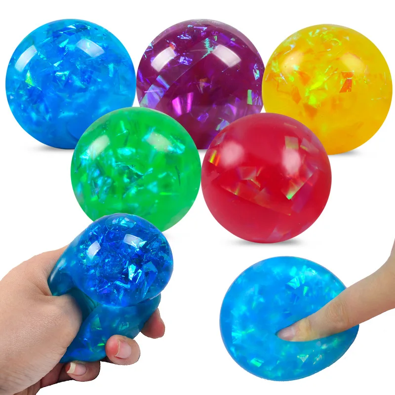 TPR Sequin Rainbow Sensory Ball Toy Squeeze Water Ball Fidget Toy For ...