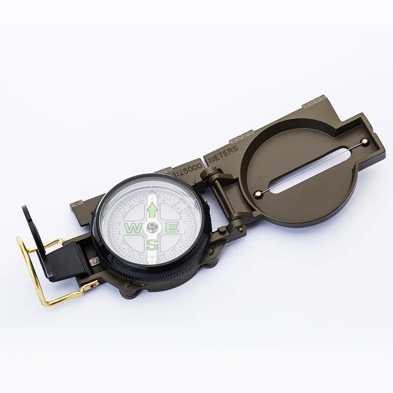 Army Green Waterproof Pocket Lensatic Compass with Prismatic Sighting Multifunctional Folding ABS Dial Display Metal Pointer