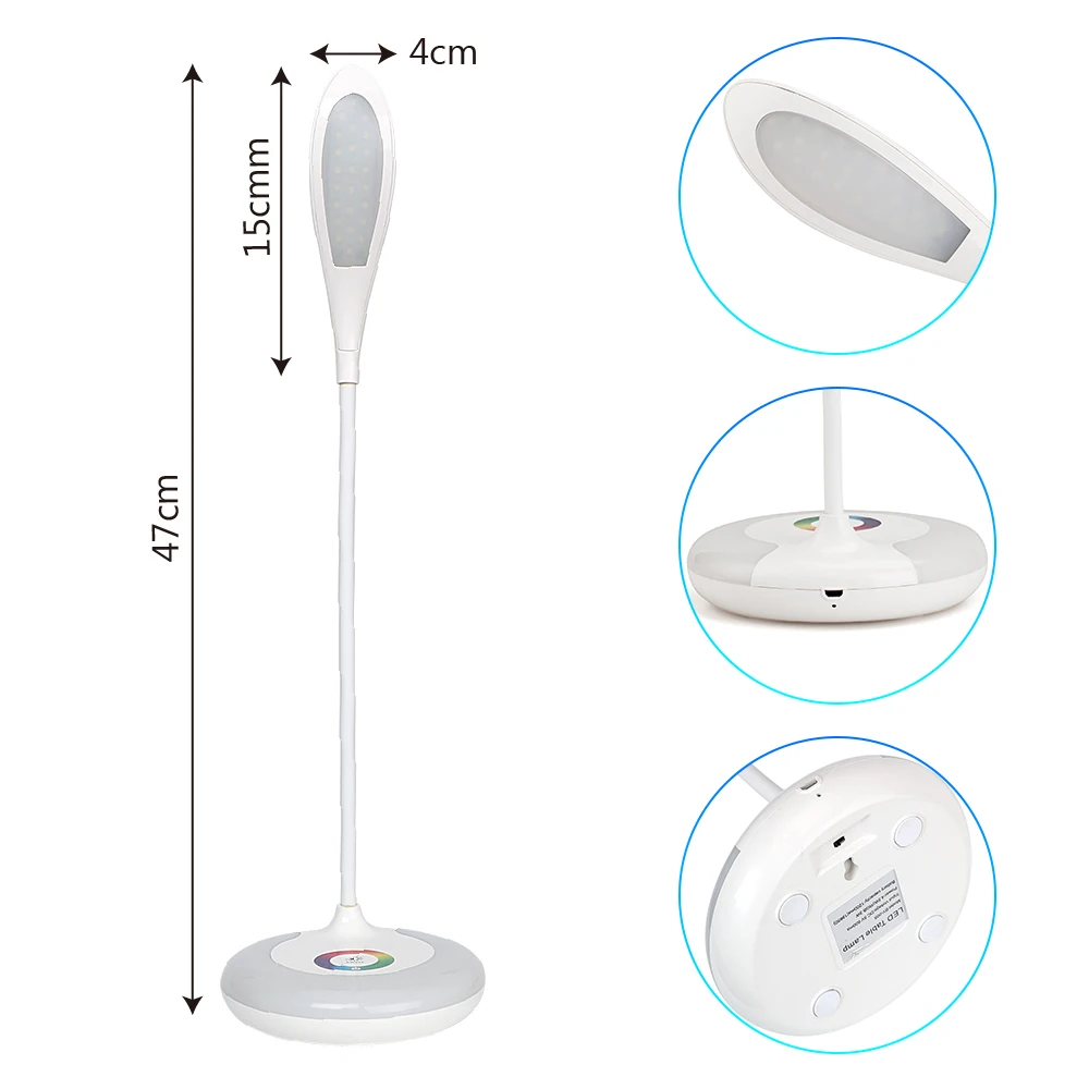 New Design Mini Portable Foldable Step Dimming Usb Battery Operated Smart Led Desk Lamp with Round Base Rgb