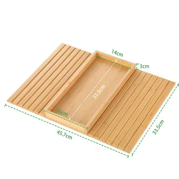 Rectangular Bamboo Phone Rest Tray Foldable Armrest Clip-On Couch Organizer with Rectangle Storage Trays for Living Room Use