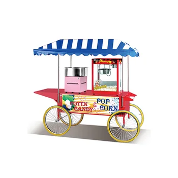 Mobile Stree Food Trolley Cotton Candy Floss Popcorn Maker Machine Cart for Snack Fast Food