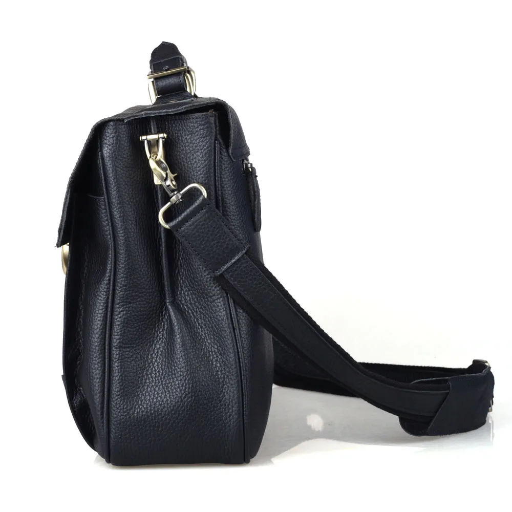 TIDING Custom Logo Top Grain Genuine Leather Waterproof Soft Black Men Full Grain Cowhide Leather Office Briefcase Bags