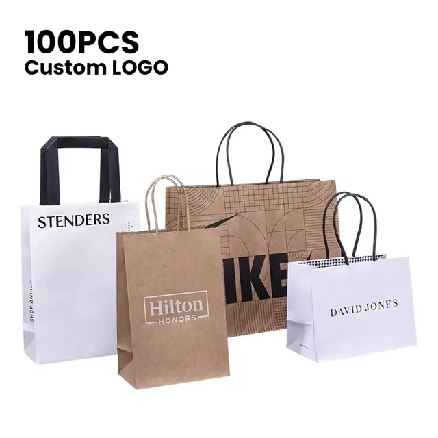 Custom print Logo Graphic Eco-Friendly Carrier Retail Food Shopping Gift Kraft Paper Bags