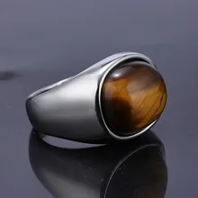 Wholesale Stainless Steel Wedding Rings Signet Ring Tiger Eye Stone Fashion Rings Gemstone Engagement Rings Trendy Jewelry Rings