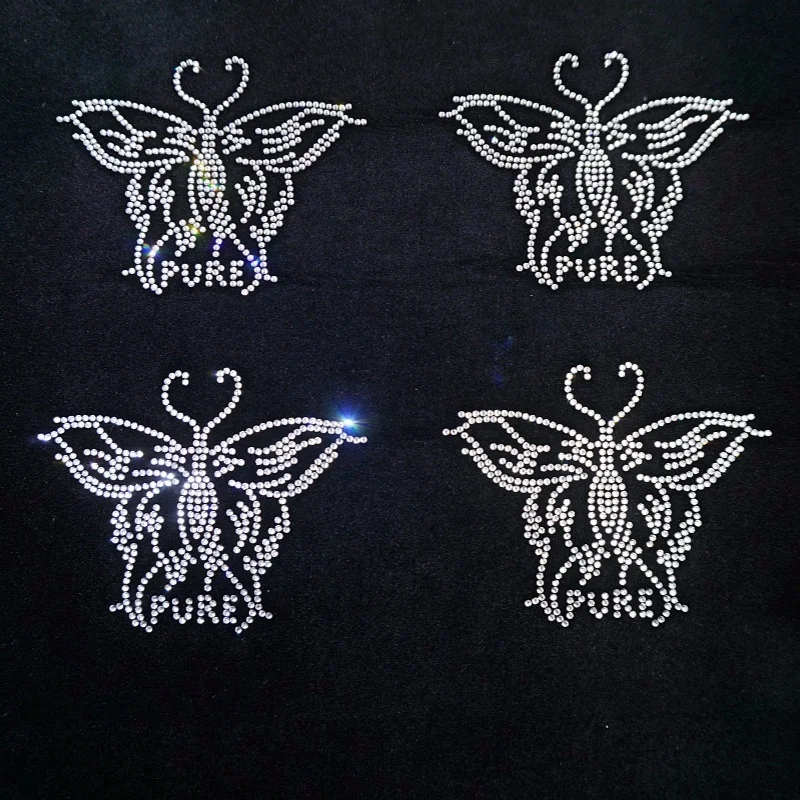 Rhinestone Iron-on Crystal Silver Butterfly Pattern rhinestone transfer hot fix strass motif For dress bags
