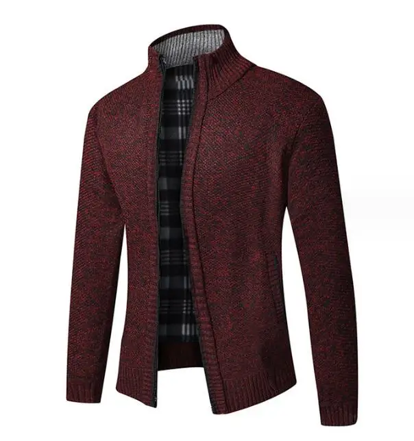 Knitted Cardigan Jacket Men's Winter Plush Thickened Warm and Cold proof Slim Fit Sweater Coat_voghion.com