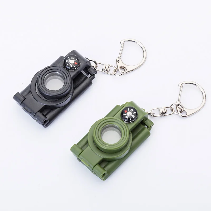 Multifunctional Telescope Mini LED Flashlight Magnifier Compass 4-in-1 Key Ring