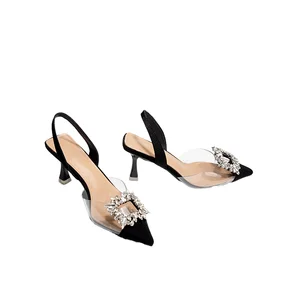 2026 Summer Women's High-Top Style New Fashion Trend Rhinester Transparent Pointed High-Heeled Sandals PU PVC Rubber for Spring