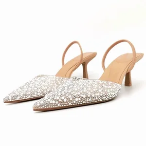 Summer New Women's Shoes Pearl Decor Fairy Style Open Back Princess Elegant Temperament Etiquette High Heels Other Upper