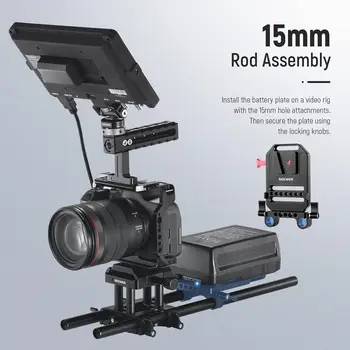 NEEWER V Mount Battery Plate with Dual 15mm Rod Clamps Metal V Lock Battery Mounting Plate Fits Camera detail image
