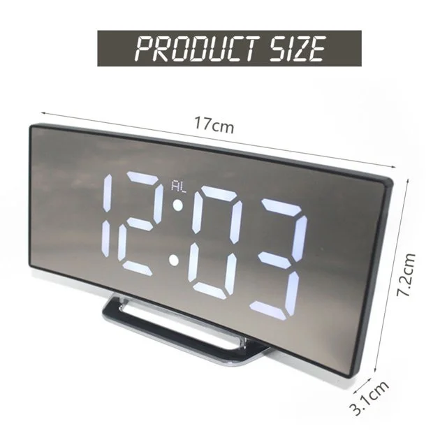 China Home Decor Gift New Creative Large Screen Curved Led Large Display Electronic Calendar Day Digital Mirror Alarm Clock