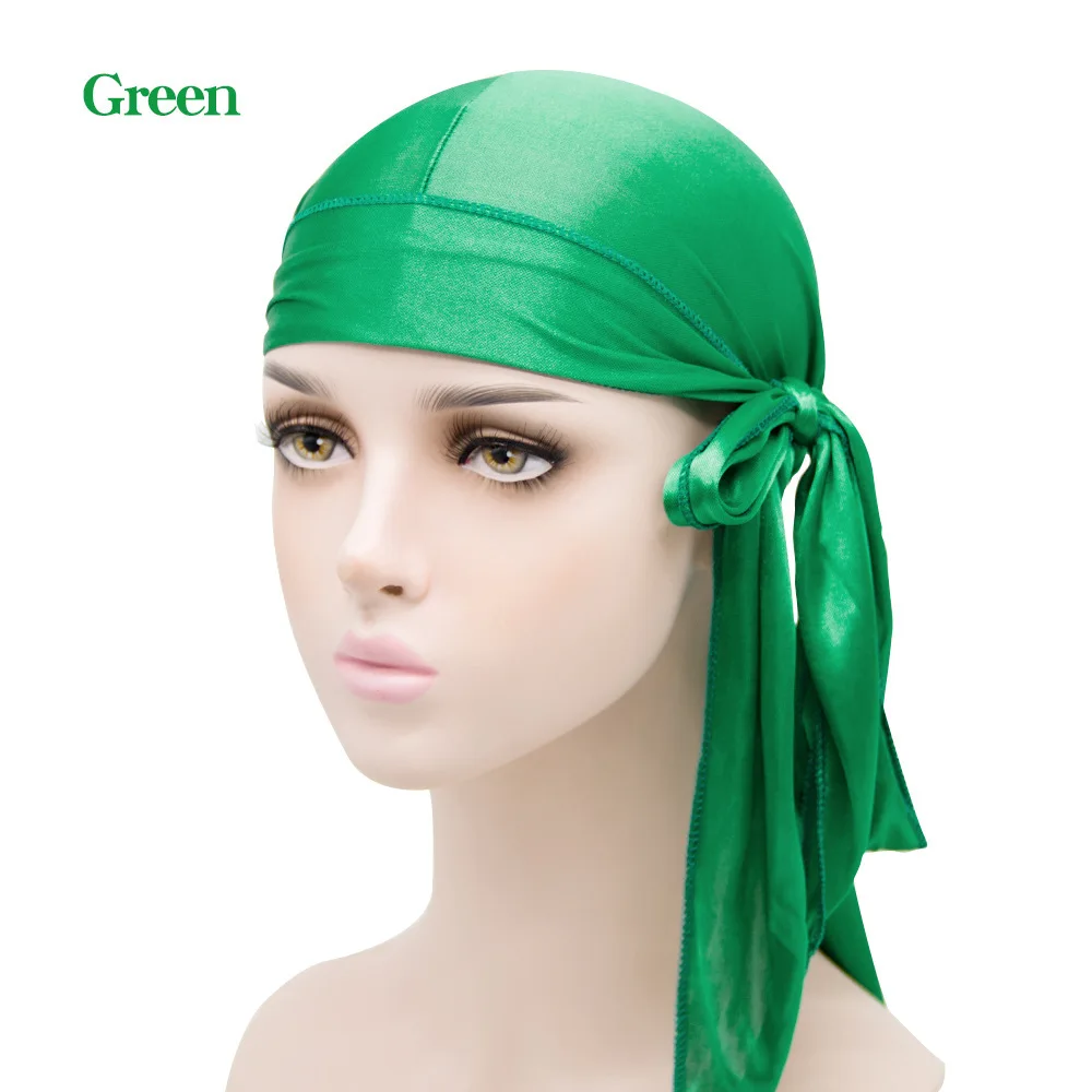 Cheap High Quality Silk Long Tail Headscarf halo Turban Hat