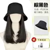 Black bucket hat [brownish-black] collarbone-length hair