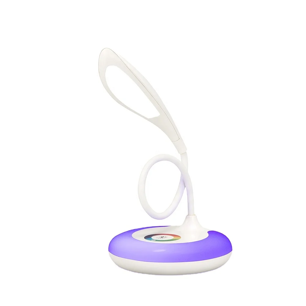 New Design Mini Portable Foldable Step Dimming Usb Battery Operated Smart Led Desk Lamp with Round Base Rgb