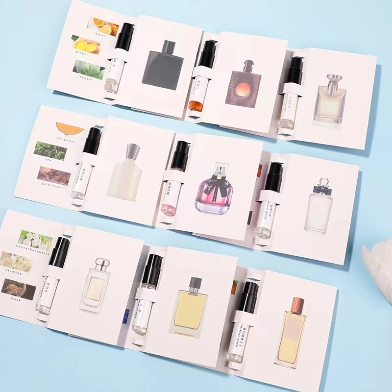 Wholesale Brands Custom Logo Printing Brochure Perfume Sample Card Printing Packaging Cards with Bottle