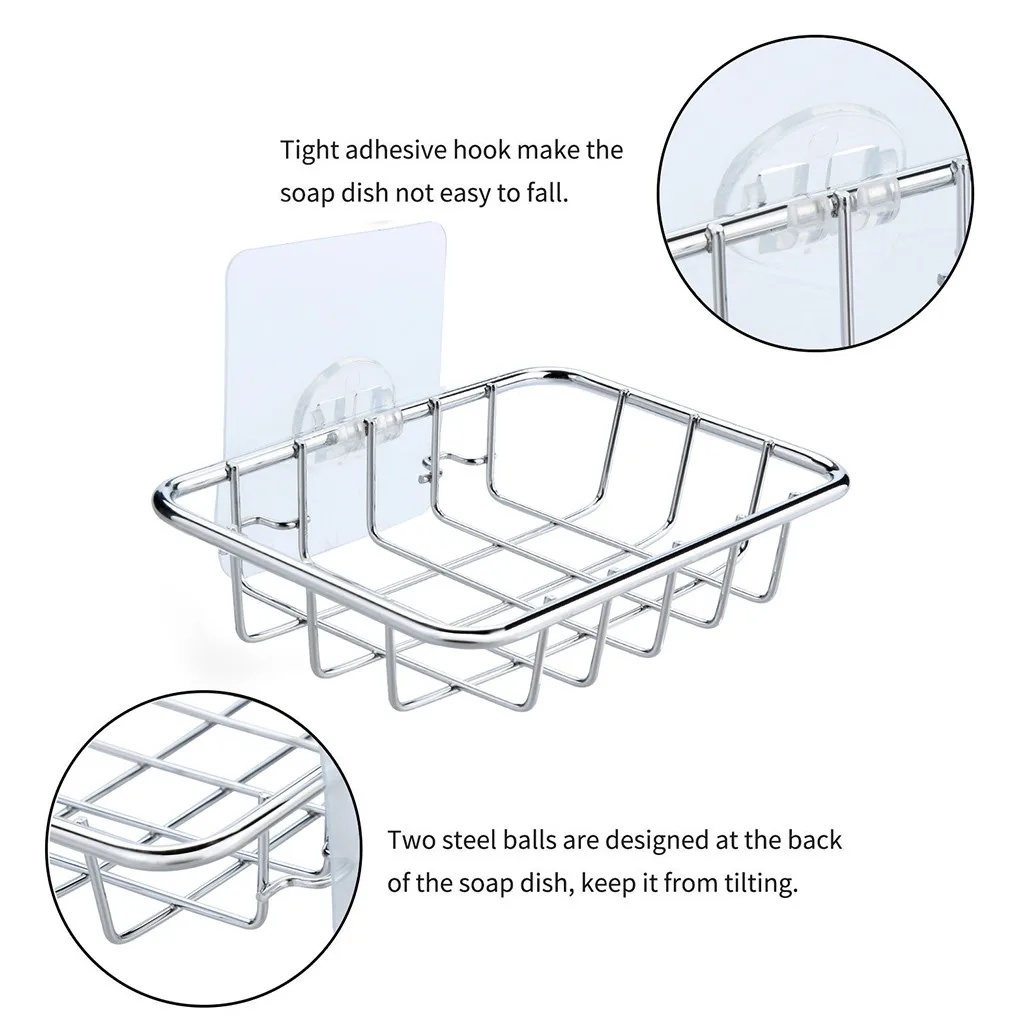 Bathroom Adhesive Soap Dish Drain Rack Kitchen Sink Sponge Storage ...