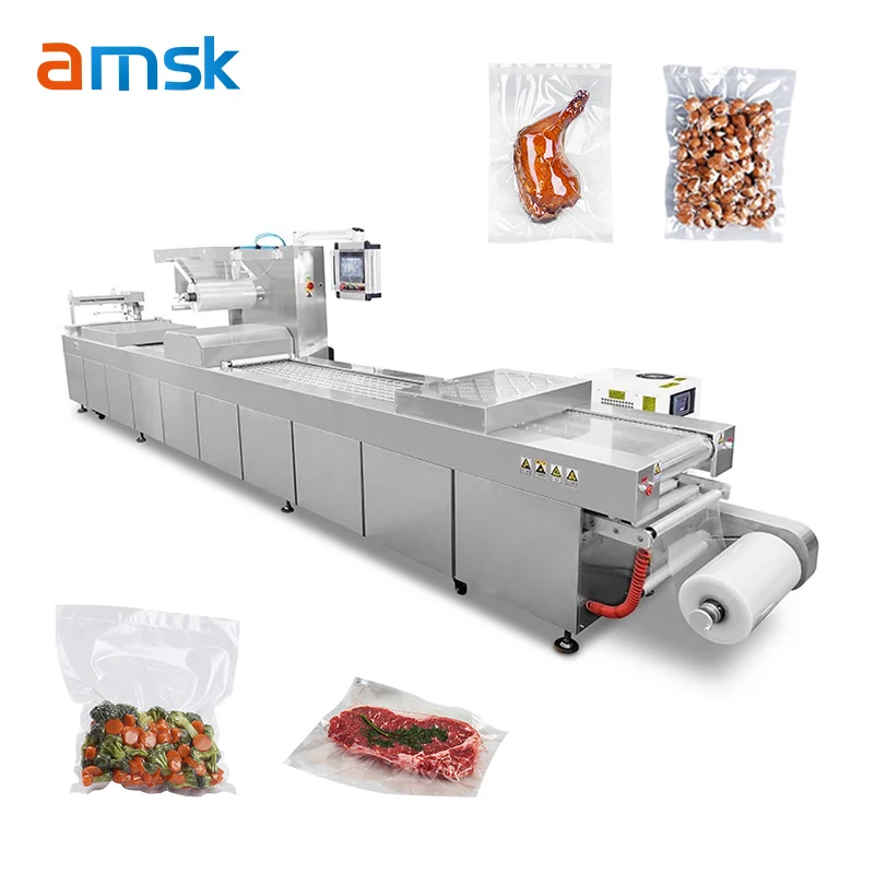 New Automatic Continuous Stretch Film Thermoforming Vacuum Packaging Machine for Meat and Frozen Food Pouch and Bag Packaging