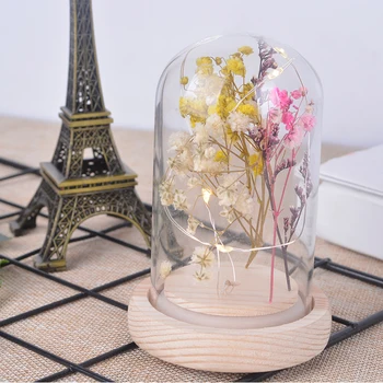 Hot Selling Valentine's Day gift LED light Preserved Roses In Glass Dome Flower