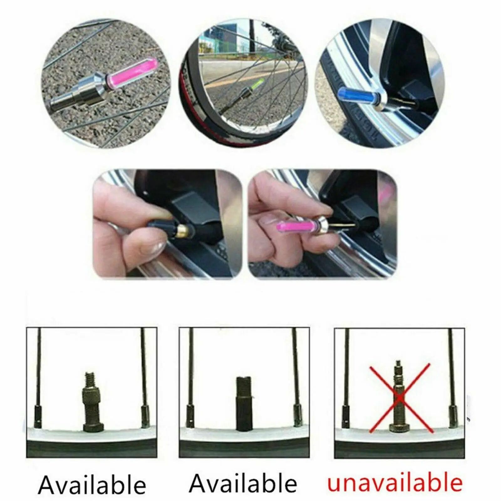 2Pcs Waterproof Flashing LED Tyre Wheel Valve Lights for Car Bicycle Motorcycle