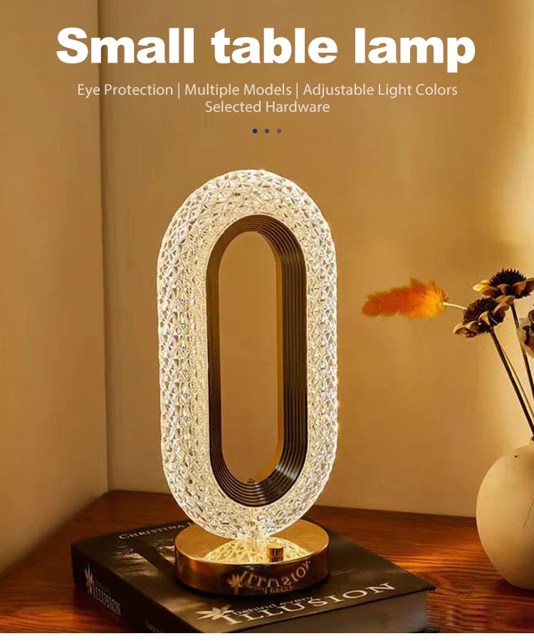 Spot Supply Luxurious Gold Wrought Iron USB Charging Track Shaped Table Lamp LED Transparent Small Desk Lamp