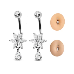 Trendy Design Flower Zirconia Dangle Belly Button Rings Fashion Piercing Xinfocus Stainless Steel Navel Piercing Jewelry