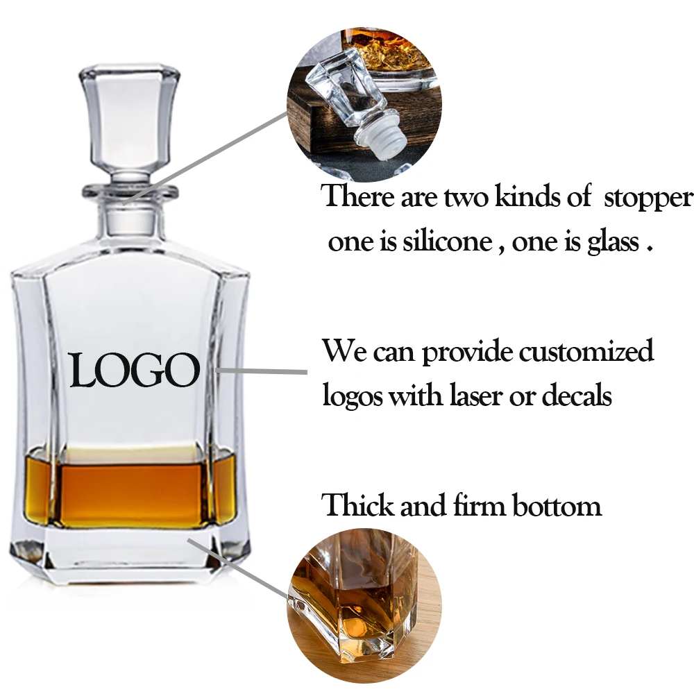 Unique Wholesale Crystal Whiskey Decanter Custom Logo 26 Ounce Plain
