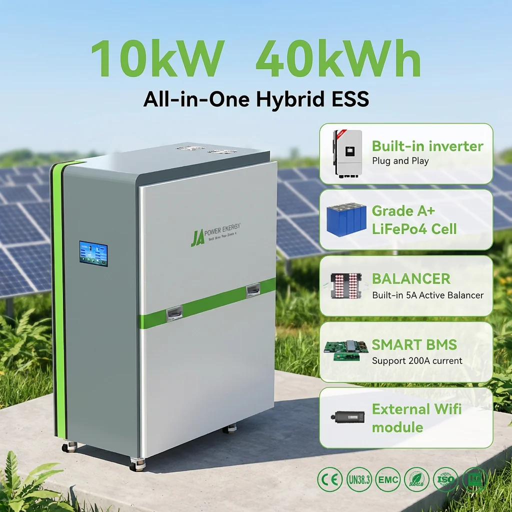JApower Battery 30kW All in One Solar Power System 10kVA 40kWh Lithium Battery Storage Hybrid Inverter for Home Energy System