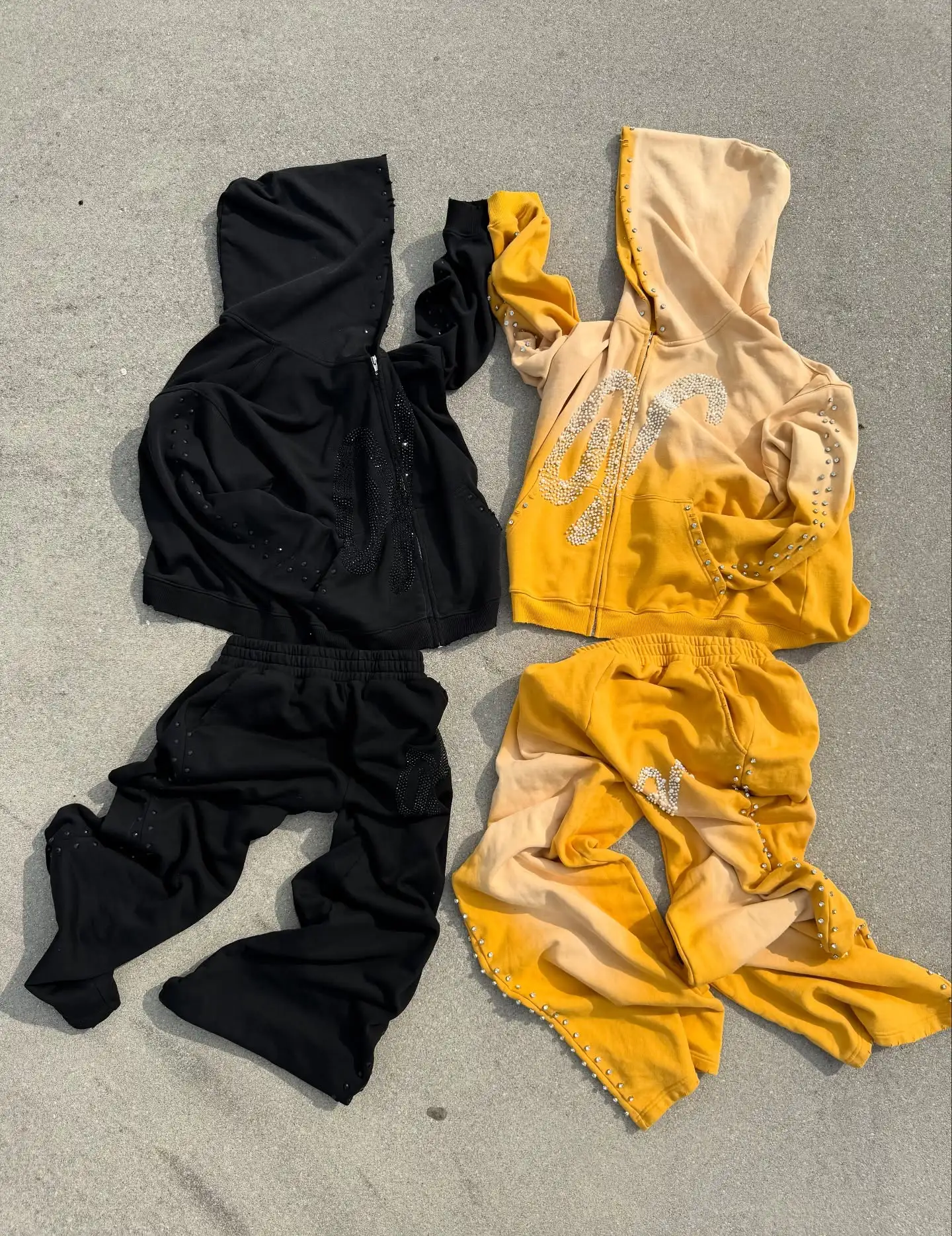 Men Heavyweight 2 Piece Sweatsuit Sets Women Plain Tracksuit Custom Cotton Acid Wash Unisex Sweatpants and Zip Hoodie Set gallery 4