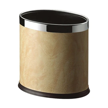 High Quality Dual Layered Room Garbage Can Oval Leather Trash Bin Bedroom Rubbish Bin For Hotel