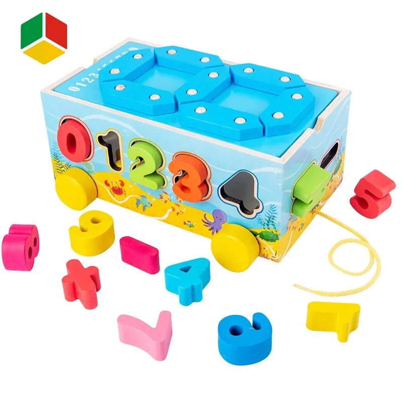 QS Toy Children Digital Building Block Drag Car Porous Cognitive  Matching Color Geometric Intelligence Car in Birthday Gift