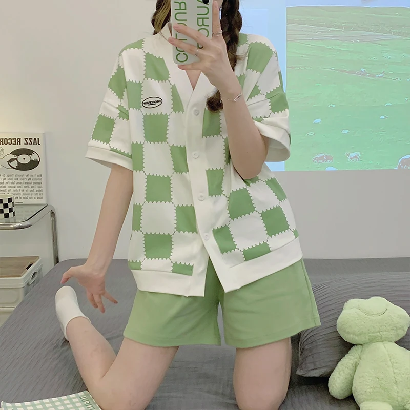 Spring and Summer Short-Sleeved Trousers 2Pcs Set Homewear Cartoon Casual Korean Pajamas Suit Cool Soft Milk Silk Sleepwear