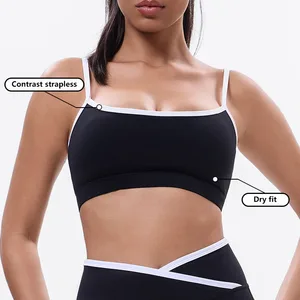 High Impact Customized Yoga Sports Bra Adjustable Strap Fitness Yoga Running Contrast Stripe Sport Bra Women Push up Fitness Bra