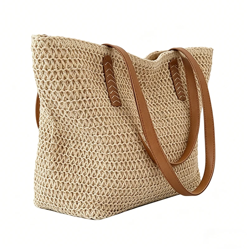 Fashion Braided Soft Handle Open Travel Bag Multifunction Open Top Design Ladies Daily Travel Handbag