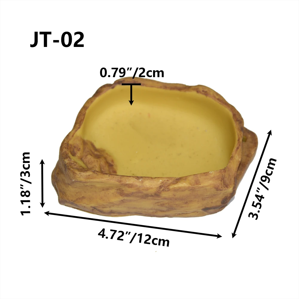 JT-02 Reptile Feeding Terrarium Bowls for Lizard Frog Gecko Tortoise Resin Reptile Rock Food Dish