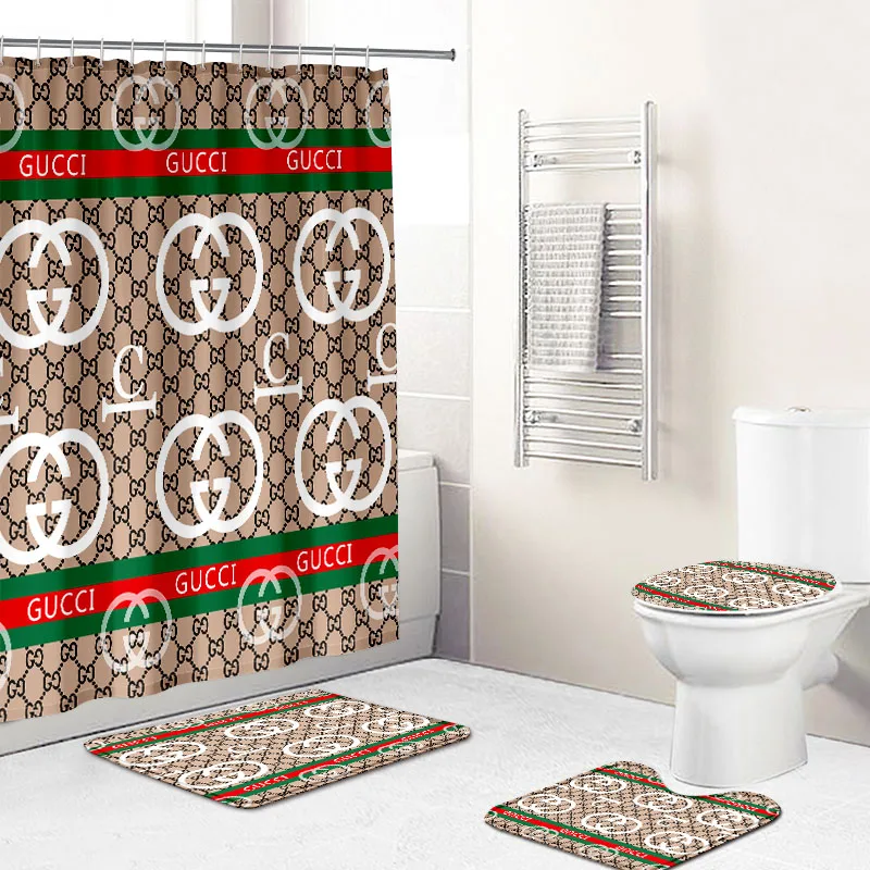 Fashion brand logo design 3d customer print shower curtain Modern bathroom set  for bathroom home used