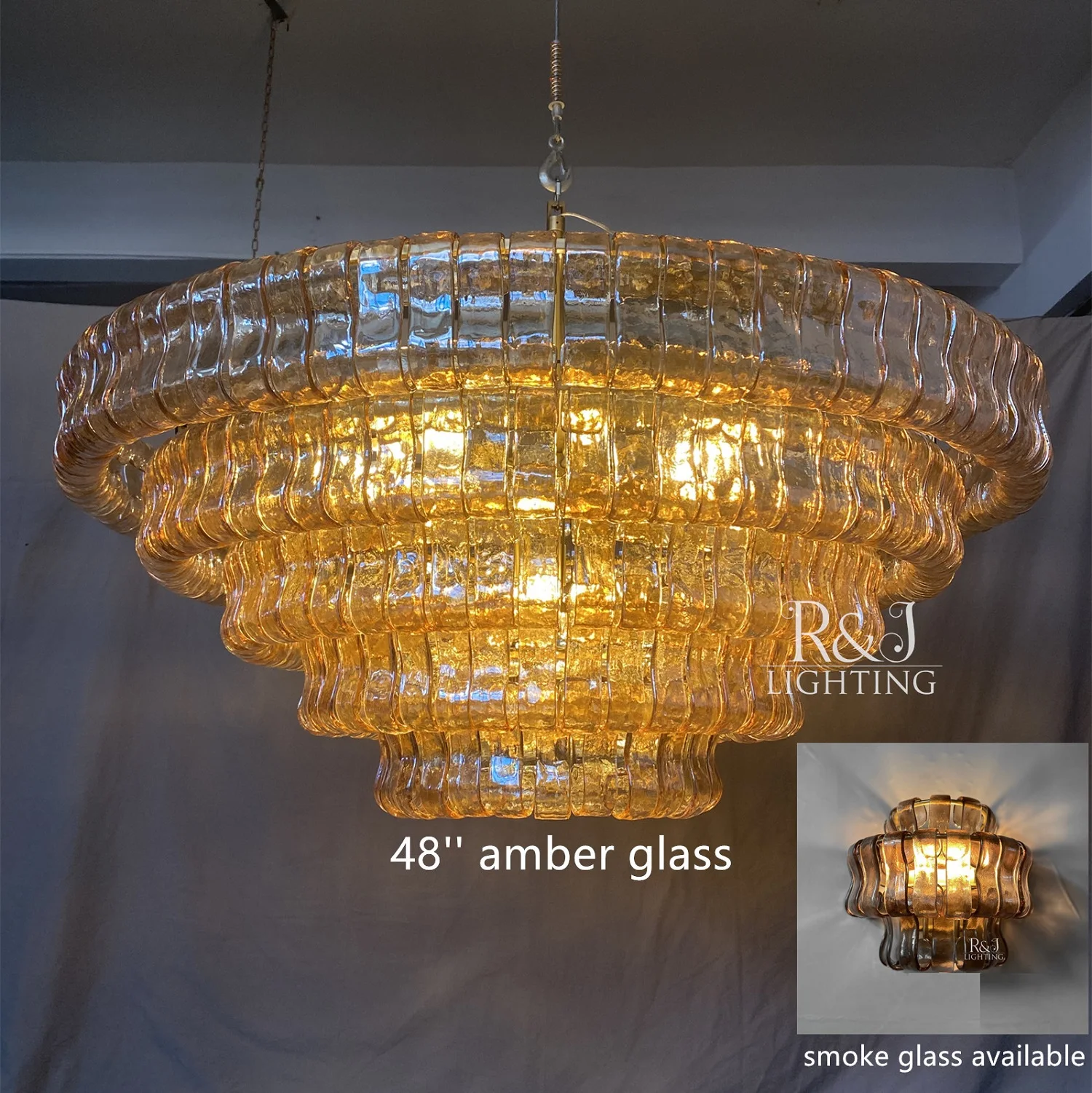 Custom Post-modern High Ceiling Brass Lantern Hotel Lobby Living Room Restaurant Oval Italian Murano Glass Chandelier
