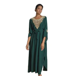 Wholesale Fashion Summer Casual Arab Party Ball Dress Lace-up Long Sleeve Crewneck Dress