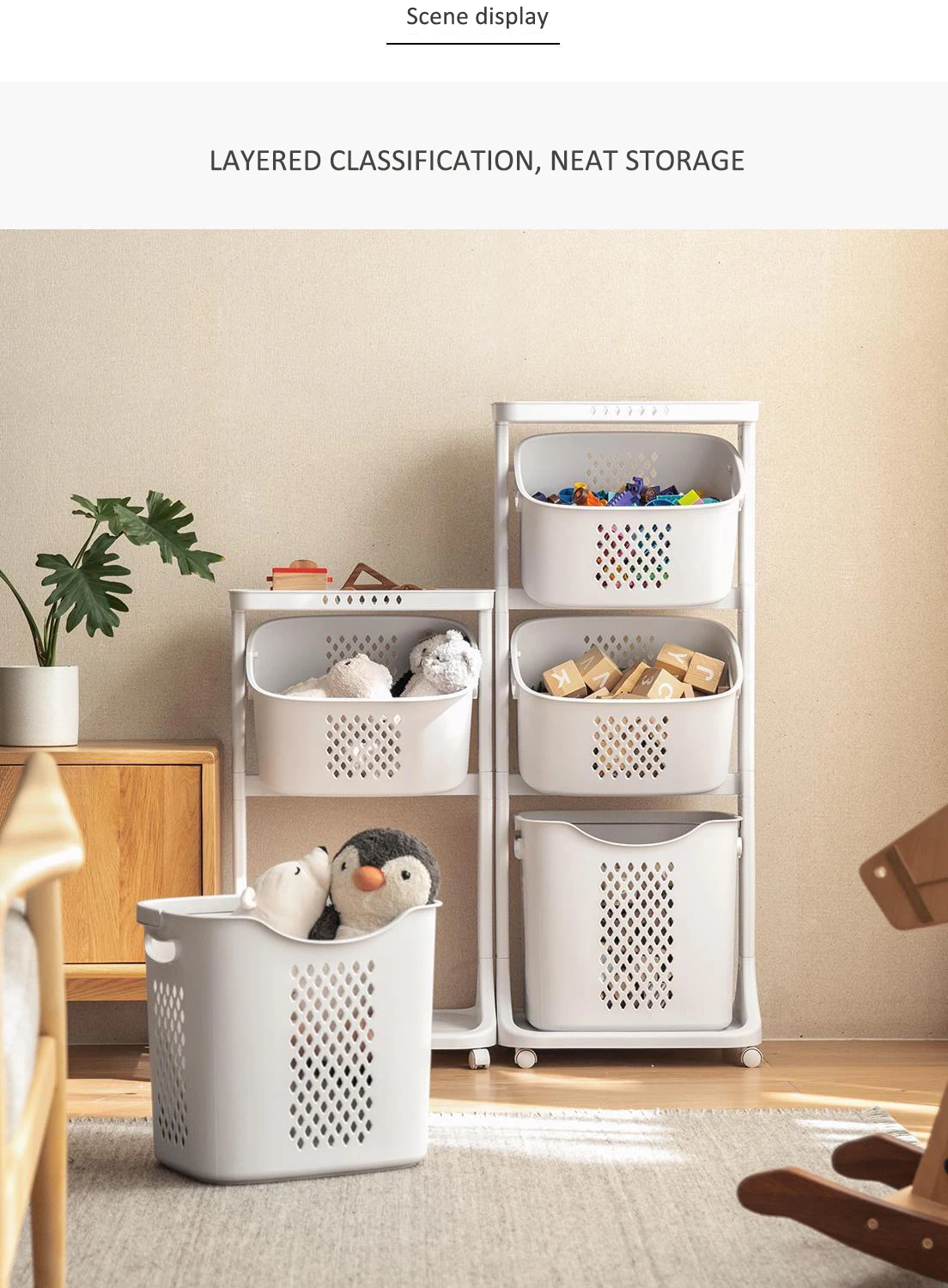 Children's toy storage household multi-layer living room debris basket plastics storage cabinet drawers storage cart with wheels
