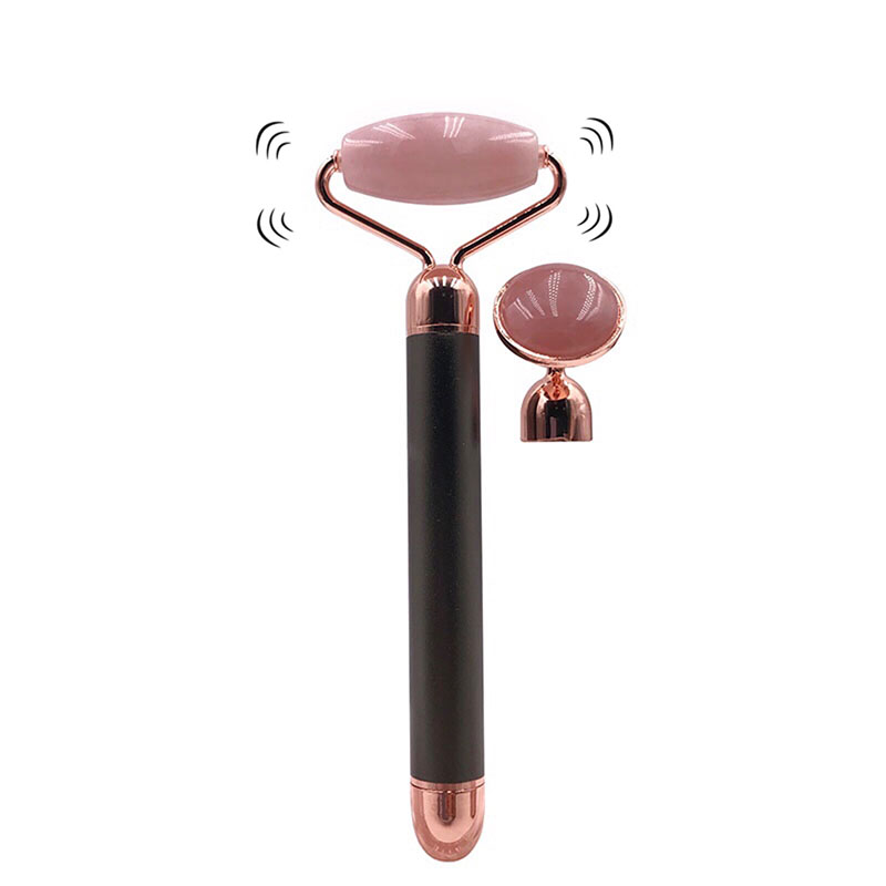 New 2 in 1 Electric Vibrating Quartz Roller Rose Jade Facial Massager for Women Skincare electric jade