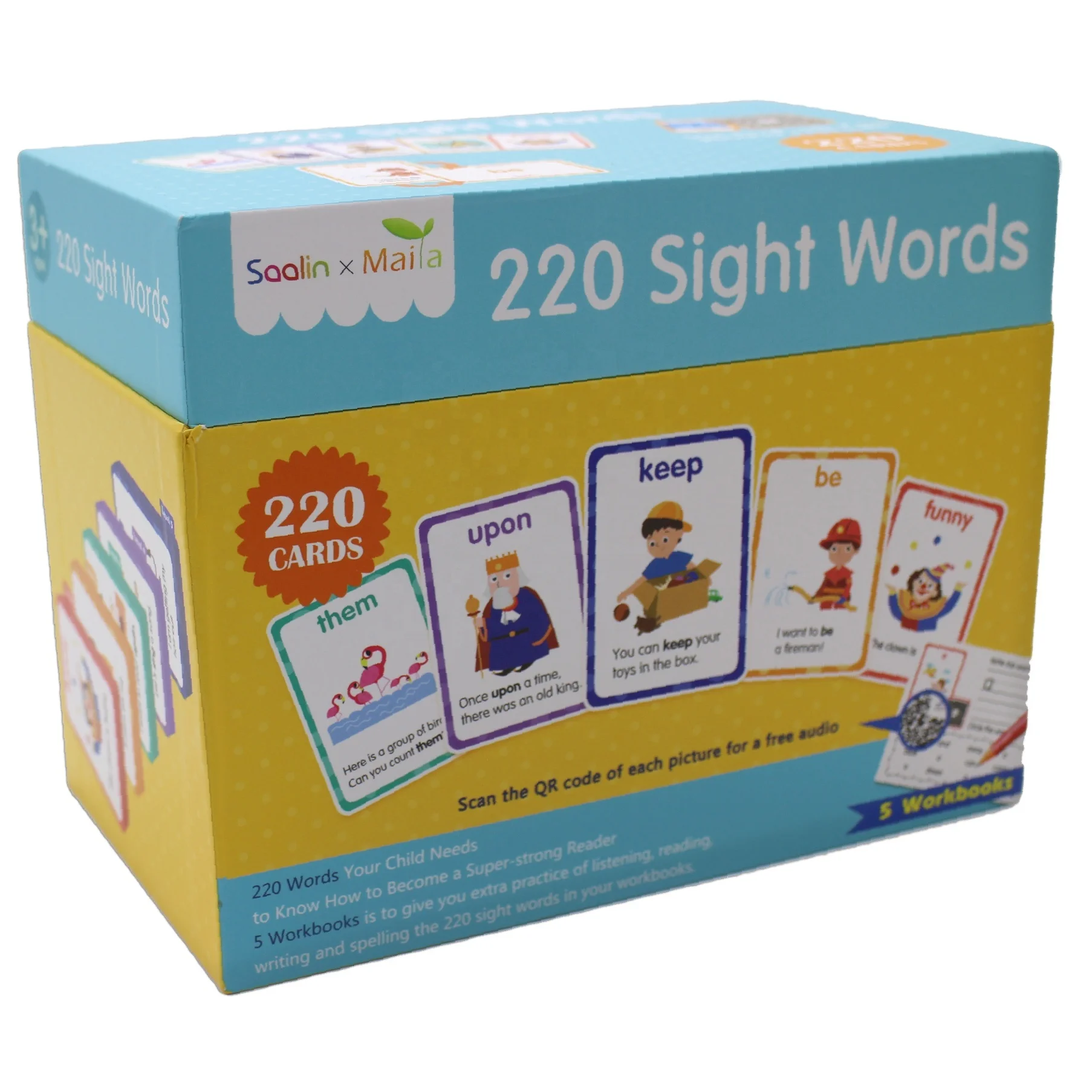 Ready To Ship Sight Words Flash Cards With Pictures&sentences- Saalin 220  Sight Word With Voice And Scanning Code - Buy 220 Dolch Big Word Reading  Flash Cards From Pre K To 3rd Grade For Child English