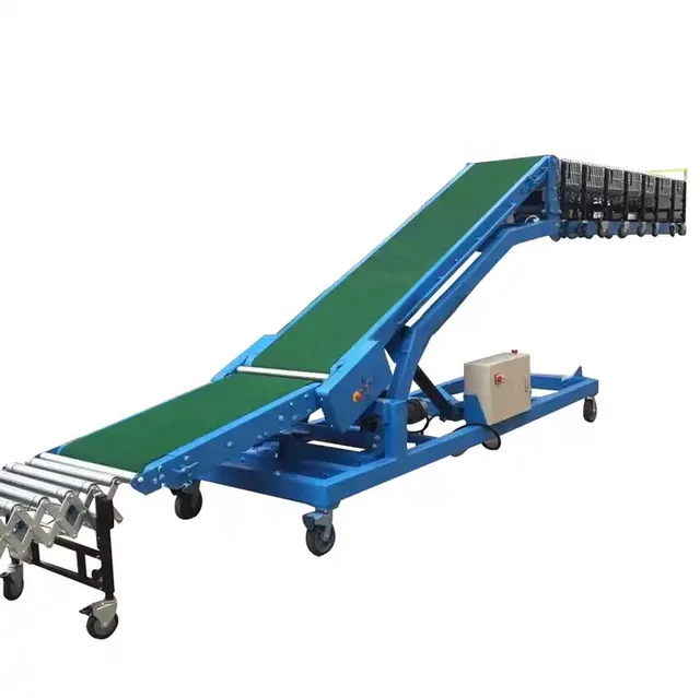 Hydraulic lifting platform inclined belt conveyor line systems loading unloading truck container industry box pallet conveyor