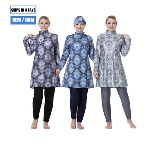 Custom 3XL-8XL Factory Wholesale Beach Cover-ups Fitness Sports Muslim Swimwear Women High Waist Swimsuit Burkinis Pants 3 Piece