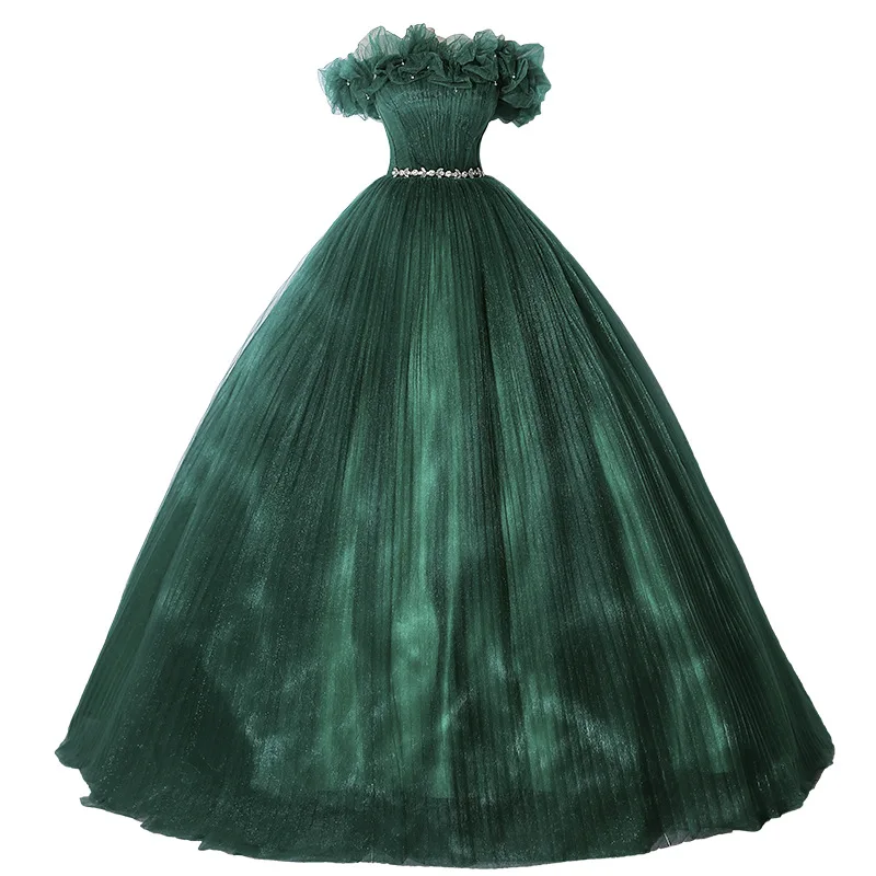 SWS306 Emerald Green Quinceanera Dresses 3D Flower Vestidos De 15  Quniceanera Dress Ball Gown Pearls Junior Girls Party Gown