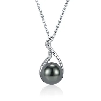 Imitation Tahitian Natural Black Pearl Pendant Female Diamond Zircon Black Pearl Swan Pendant Necklace