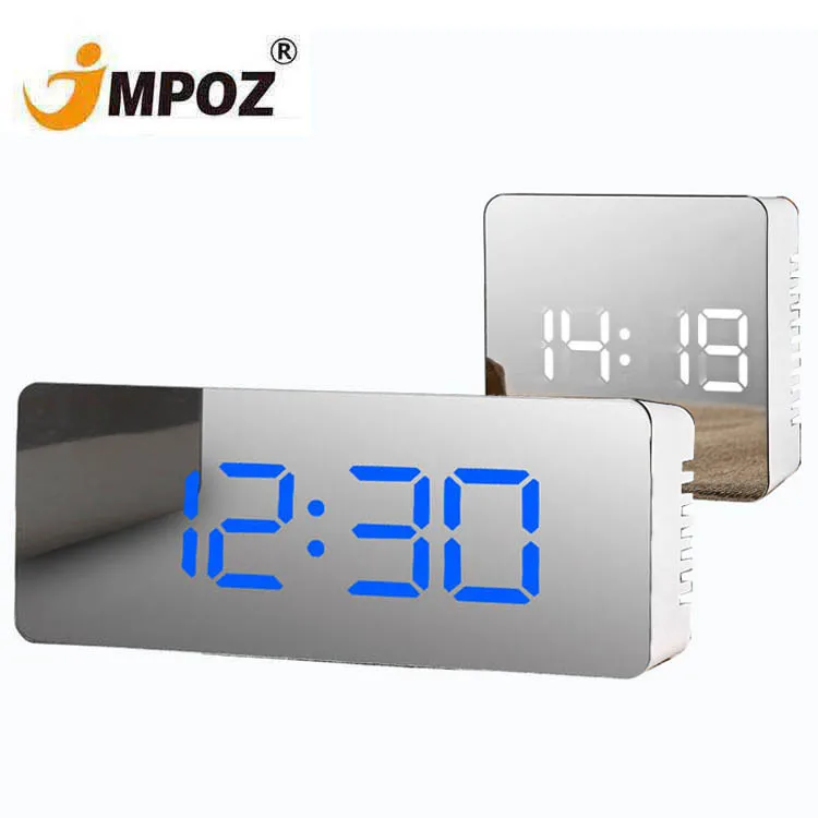 Digital Alarm Clock with LED Display 2 Level Brightness Snooze Mirror Temperatur 