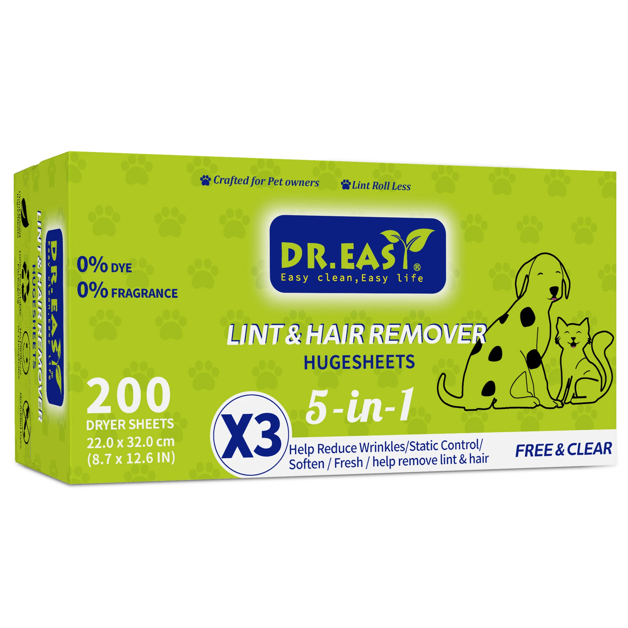 OEM 5-in-1 Extra-large Smoothing Sheet Fabric Softener Sheets for Removing Dandruff and Hair Residue Without Fragrance