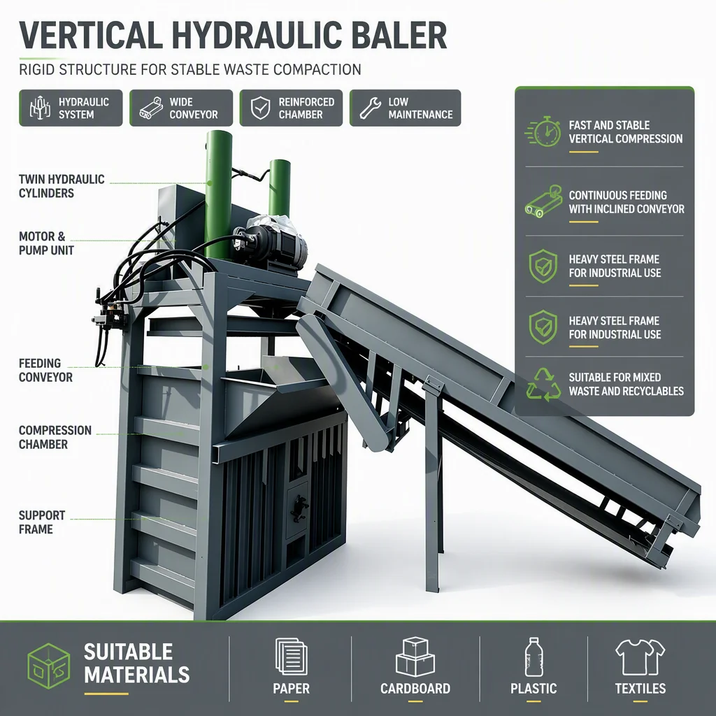 Industrial Vertical Hydraulic Baler Machine for Recyclable Waste Cardboard Paper Plastic Textile Materials