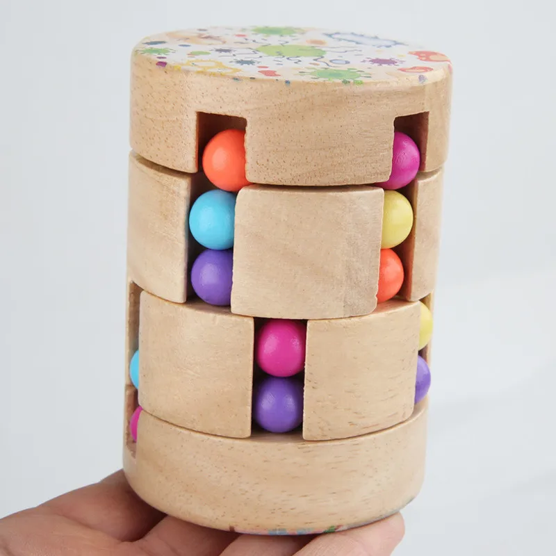 Kids Develop Intelligence Rotating Cube Puzzle Fidget Toy Educational Learning Wooden Magic Beans Toy